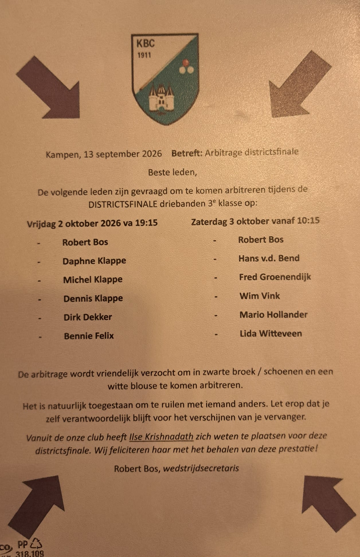 Districtsfinale driebanden 3e klasse